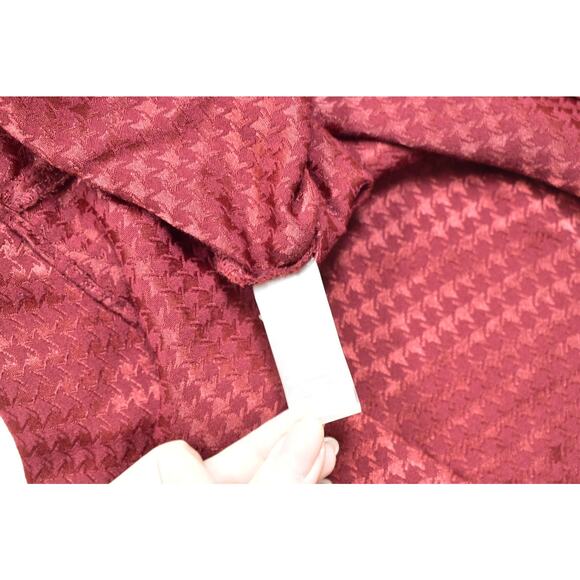 Calvin Klein Women's Houndstooth Ruffle Bell Sleeve Mini Dress/Tunic Top Red L - Picture 3 of 8